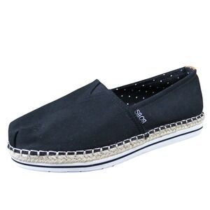Skechers BOBS Breeze Women's Black Canvas Espadrille Flats 8.5 Slip-On Comfort